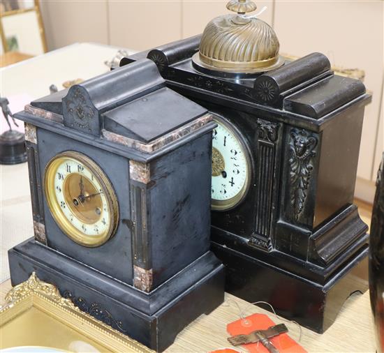 Two Victorian black slate mantel clocks